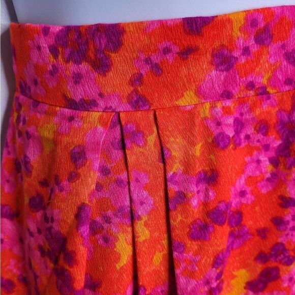 VINTAGE 70s handmade neon floral Hawaiian pleated‎ maxi skirt M - Picture 5 of 12